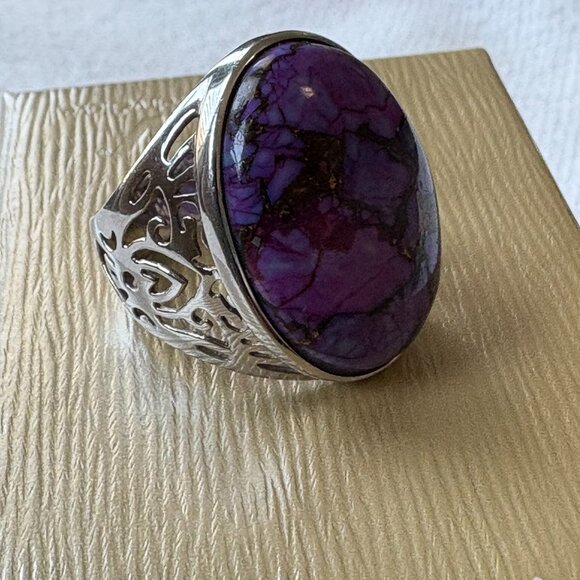 Purple Turquoise Statement Ring 925 Sterling Silver - Picture 8 of 15